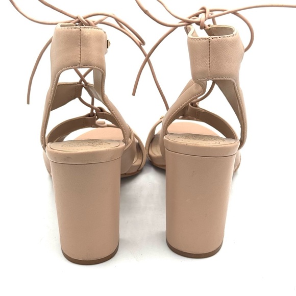 VINCE CAMUTO Meadoe Bare Kiss Nude Strappy Lace Up Heels Gold Studs Size 7.5 - Picture 5 of 9
